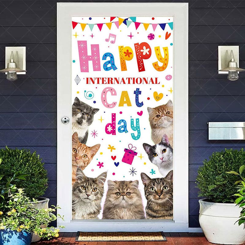 Aperturee - Aperturee Colorful Note Heart International Cat Day Door Cover