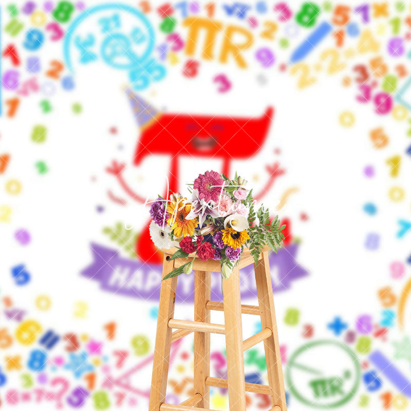 Aperturee - Aperturee Colorful Numbers Pie White Happy Pi Day Backdrop