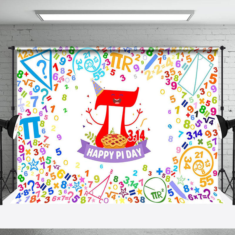 Aperturee - Aperturee Colorful Numbers Pie White Happy Pi Day Backdrop
