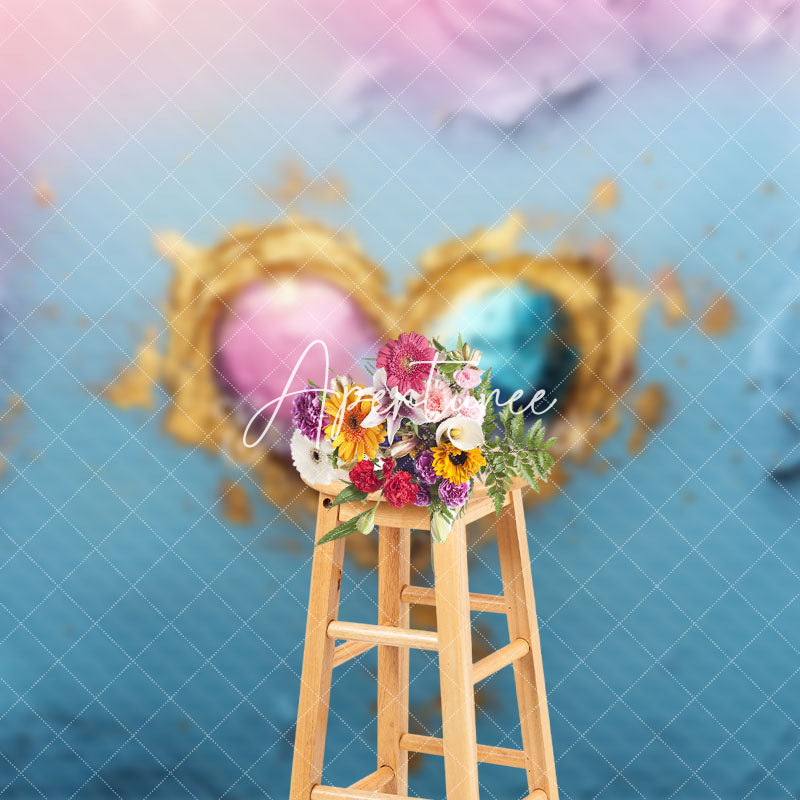 Aperturee - Aperturee Colorful Oil Painted Art Valentines Heart Backdrop