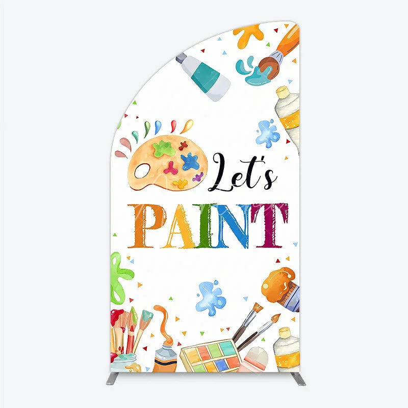 Aperturee - Aperturee Colorful Paint Palette and Brushes Half Moon Arch Backdrop Let’s Paint Art Party for Birthday Celebration