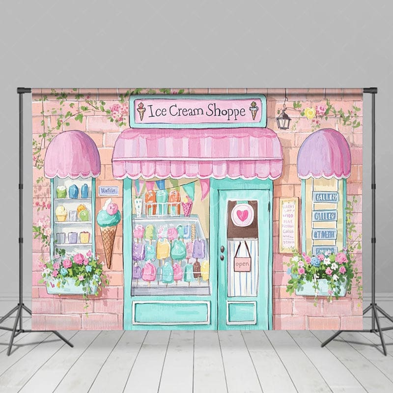 Aperturee - Aperturee Colorful Painted Ice Cream Shoppe Cake Smash Backdrop