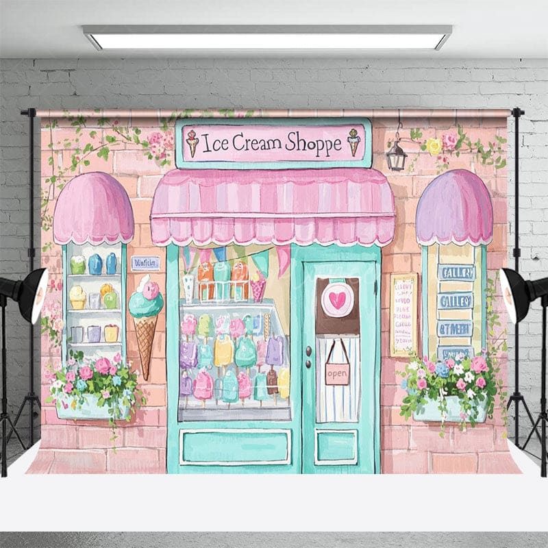 Aperturee - Aperturee Colorful Painted Ice Cream Shoppe Cake Smash Backdrop