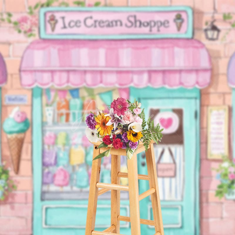 Aperturee - Aperturee Colorful Painted Ice Cream Shoppe Cake Smash Backdrop