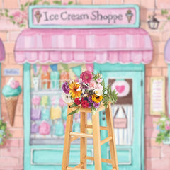 Aperturee - Aperturee Colorful Painted Ice Cream Shoppe Cake Smash Backdrop