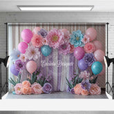Aperturee - Aperturee Colorful Paper Flowers Cake Smash Backdrop Pastel 3D Floral Wall with Balloons First Birthday Photo Prop Decor