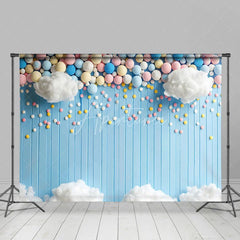 Aperturee - Aperturee Colorful Pellet Cloud Blue Stripe Cake Smash Backdrop