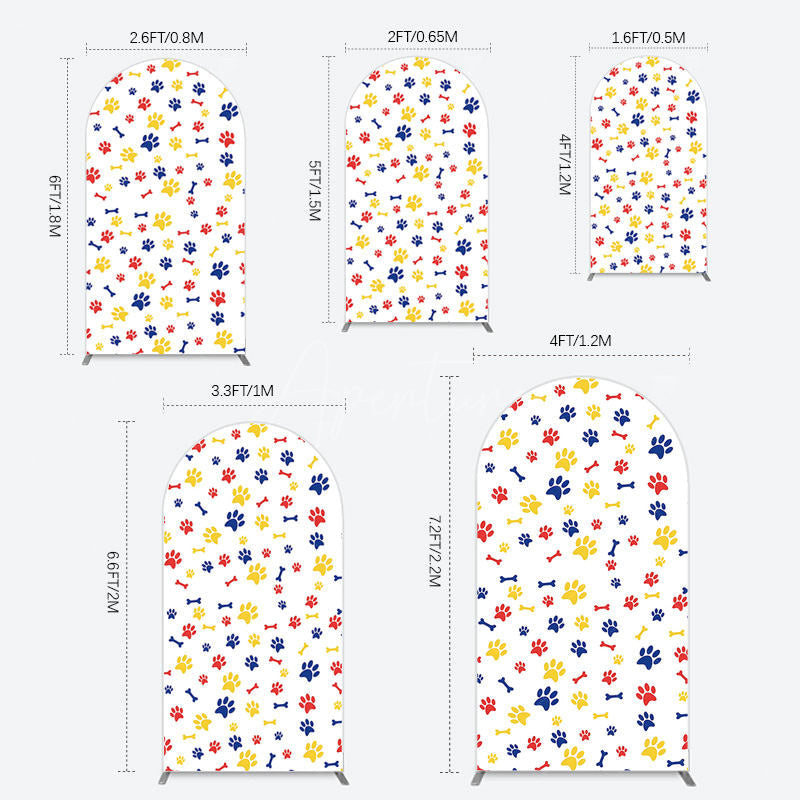 Aperturee - Aperturee Colorful Pet Paw Print Happy Birthday Arch Backdrop