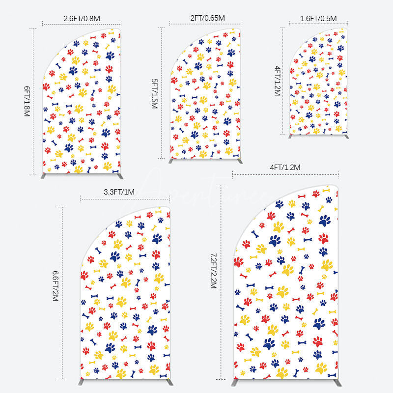 Aperturee - Aperturee Colorful Pet Paw Print Happy Birthday Half Moon Arch Backdrop