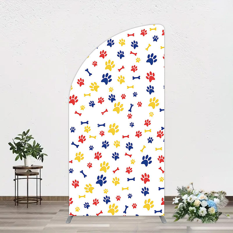 Aperturee - Aperturee Colorful Pet Paw Print Happy Birthday Half Moon Arch Backdrop