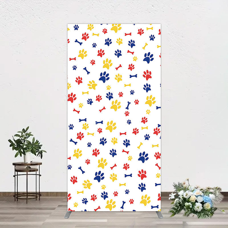 Aperturee - Aperturee Colorful Pet Paw Print Happy Birthday Rectangle Backdrop