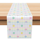 Aperturee - Aperturee Colorful Plaid Table Runner with Scattered Flowers Print Farmhouse Kitchen Decor for Spring Holiday Party