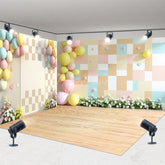 Aperturee - Aperturee Colorful Plaid Wall Floral Wedding Room Set Backdrop