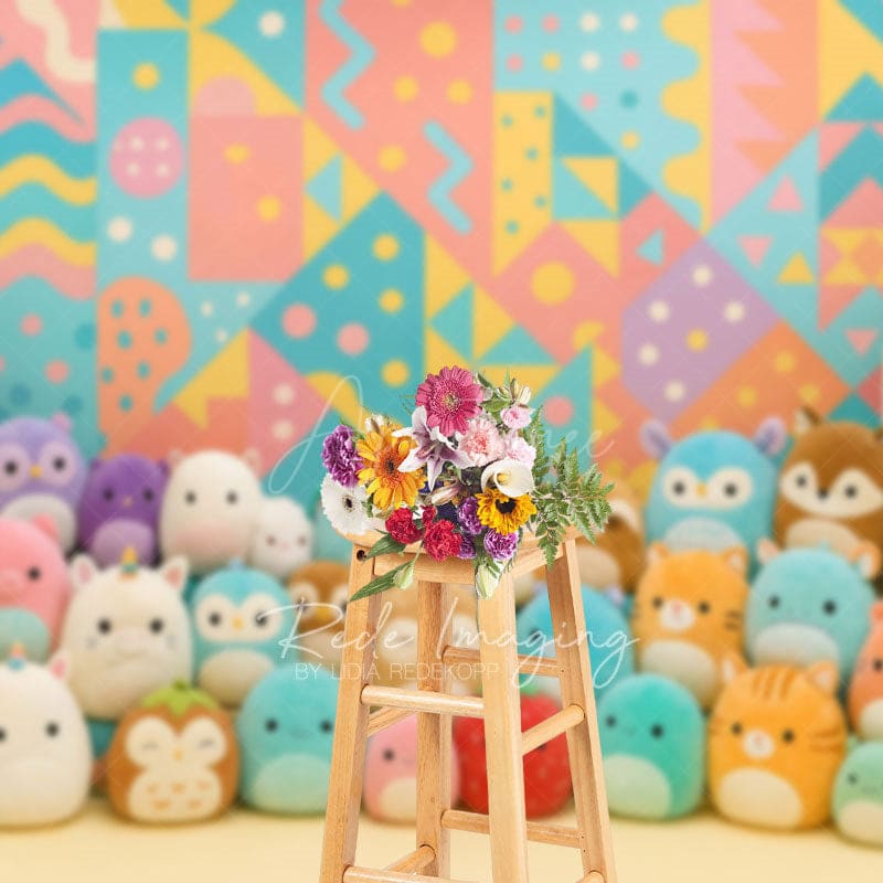 Aperturee - Aperturee Colorful Plush Dollhouse Birthday Cake Smash Backdrop