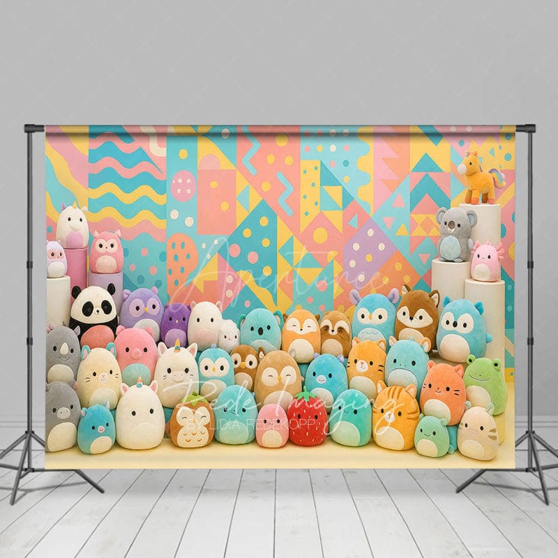 Aperturee - Aperturee Colorful Plush Dollhouse Birthday Cake Smash Backdrop