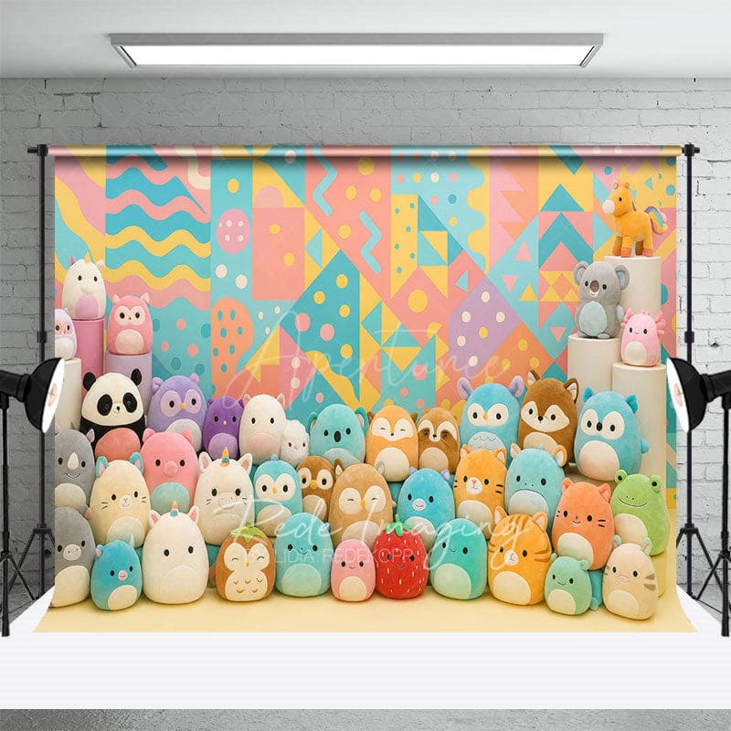 Aperturee - Aperturee Colorful Plush Dollhouse Birthday Cake Smash Backdrop