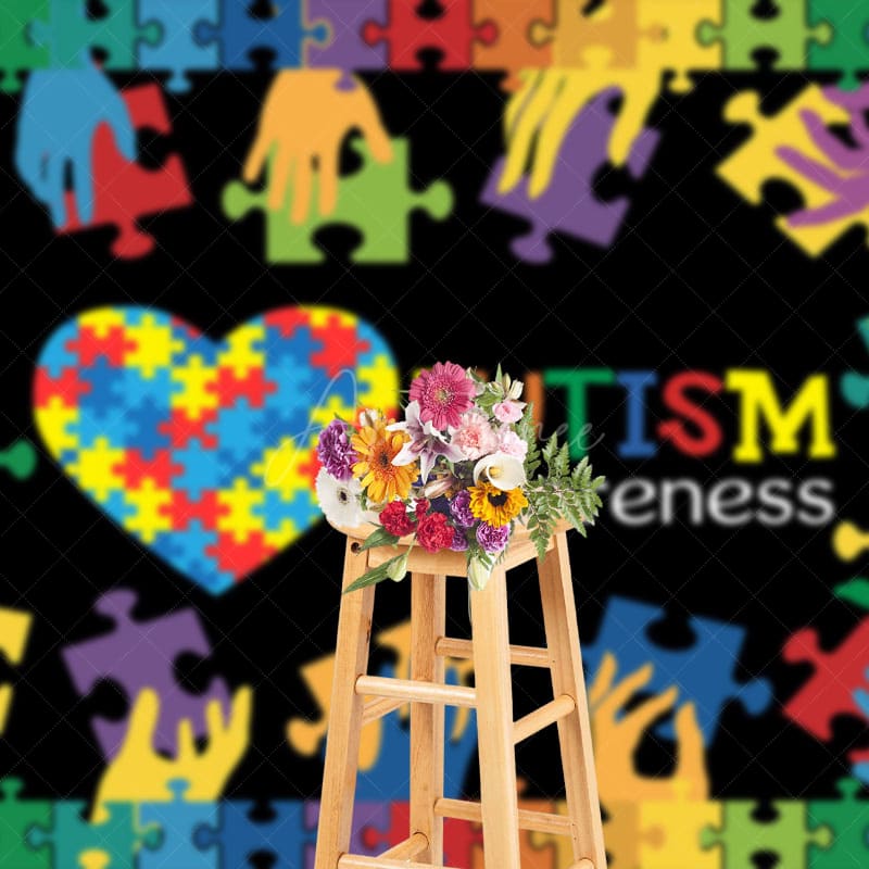 Aperturee - Aperturee Colorful Puzzle Hands Heart Autism Awareness Backdrop