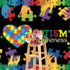Aperturee - Aperturee Colorful Puzzle Hands Heart Autism Awareness Backdrop