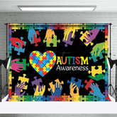 Aperturee - Aperturee Colorful Puzzle Hands Heart Autism Awareness Backdrop