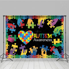 Aperturee - Aperturee Colorful Puzzle Hands Heart Autism Awareness Backdrop