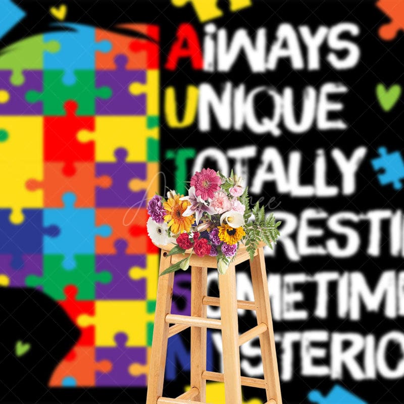 Aperturee - Aperturee Colorful Puzzle Kid Brain Autism Awareness Backdrop