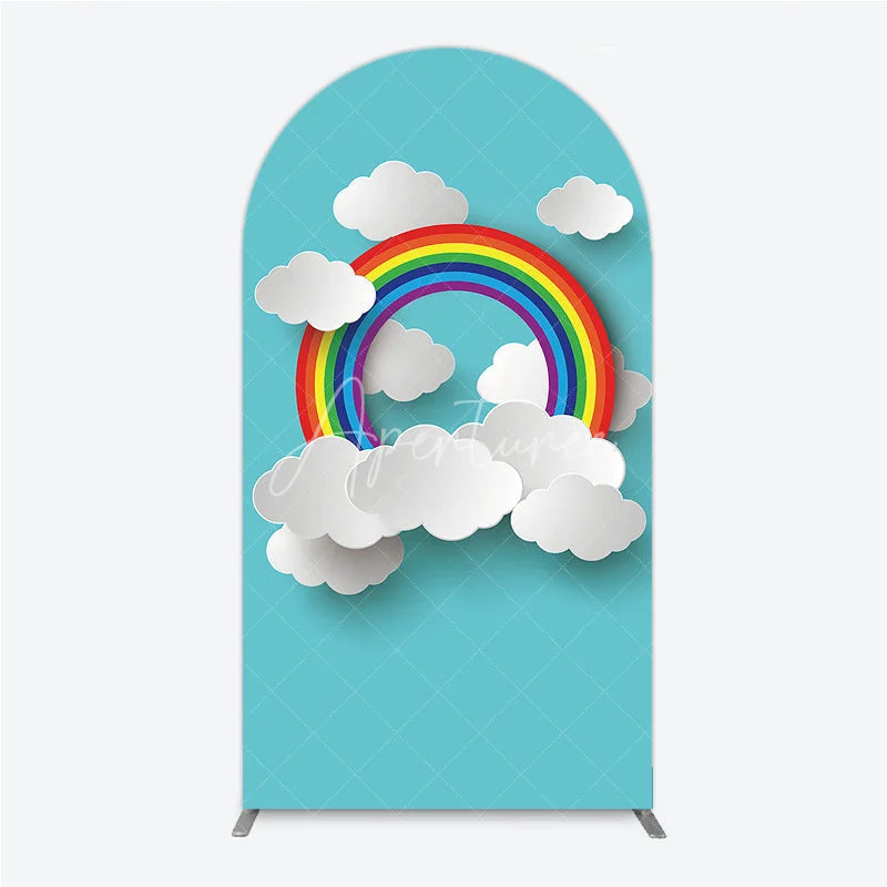 Aperturee - Aperturee Colorful Rainbow and Clouds Paper Cut Style Round Top Arch Backdrop Dreamy Baby Shower Party Decor