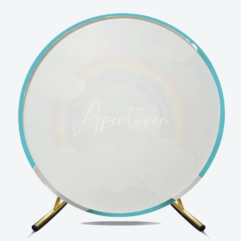 Aperturee - Aperturee Colorful Rainbow and Fluffy Clouds Round Backdrop Vibrant Blue Sky Theme for Baby Shower Birthday Party