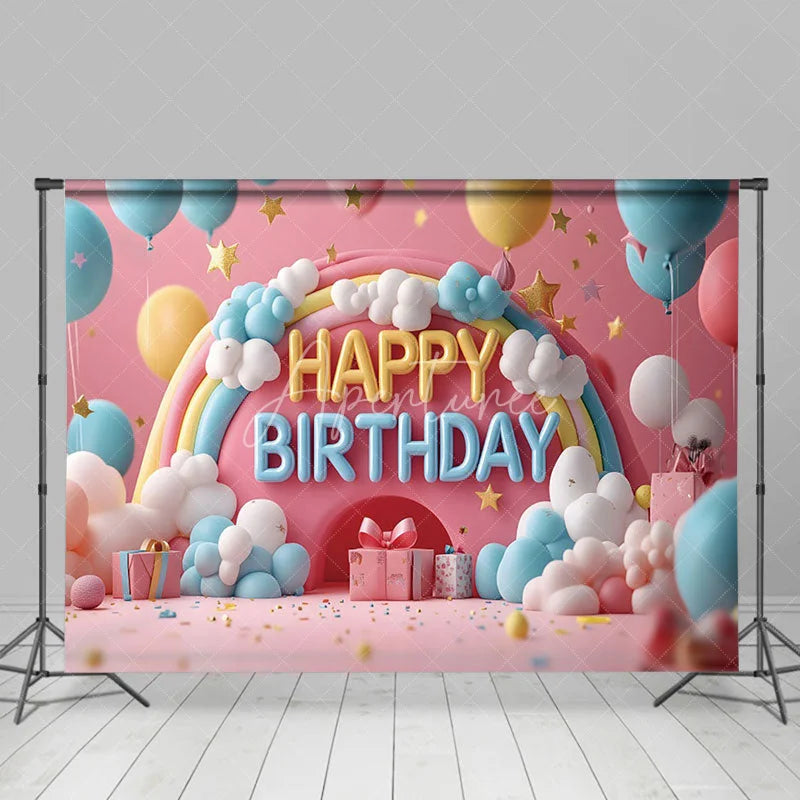 Aperturee - Aperturee Colorful Rainbow Balloons Cloud Cake Smash Backdrop