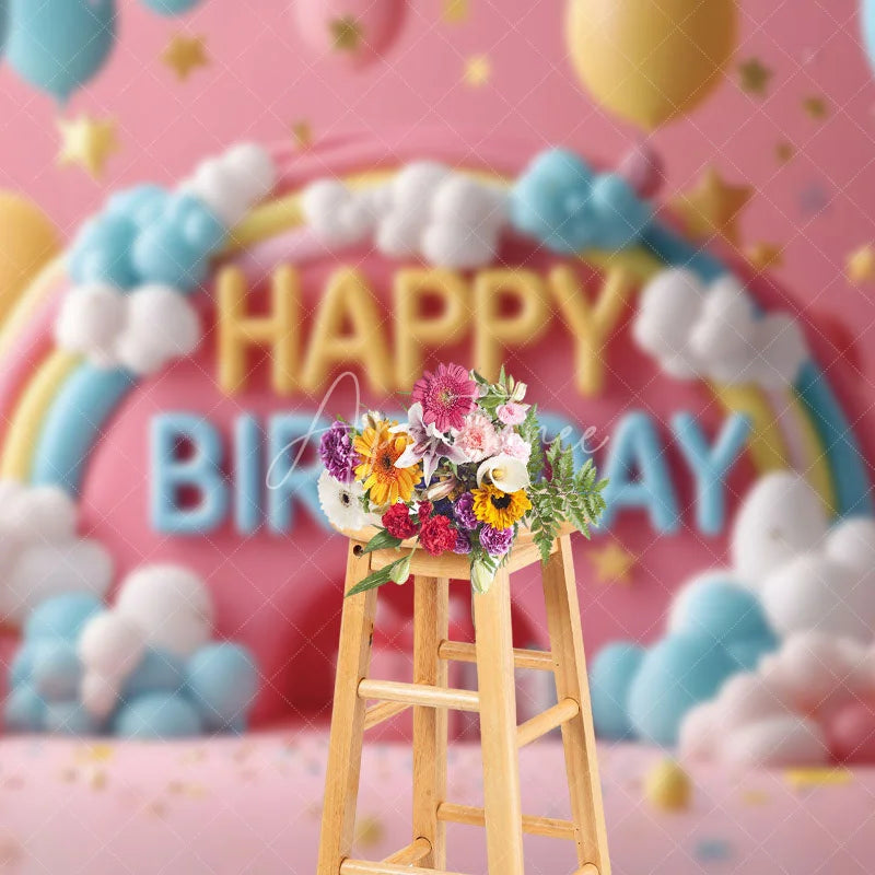 Aperturee - Aperturee Colorful Rainbow Balloons Cloud Cake Smash Backdrop