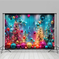 Aperturee - Aperturee Colorful Rainbow Christmas Photography Backdrop Funky and Vibrant with Neon Lights Modern Holiday Photo Booth