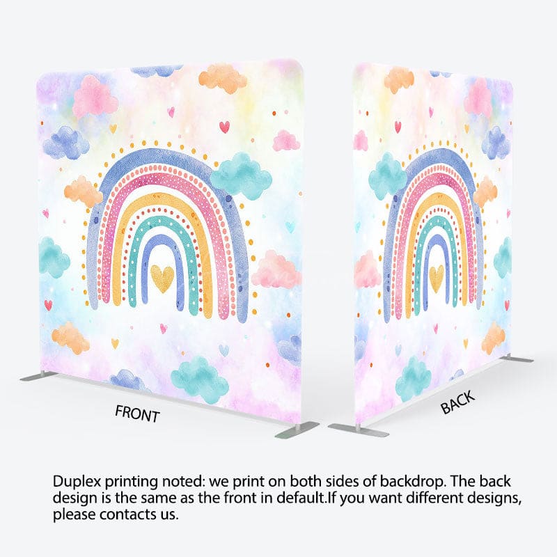 Aperturee - Aperturee Colorful Rainbow Clouds Birthday Pillow Case Backdrop