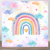 Aperturee - Aperturee Colorful Rainbow Clouds Birthday Pillow Case Backdrop