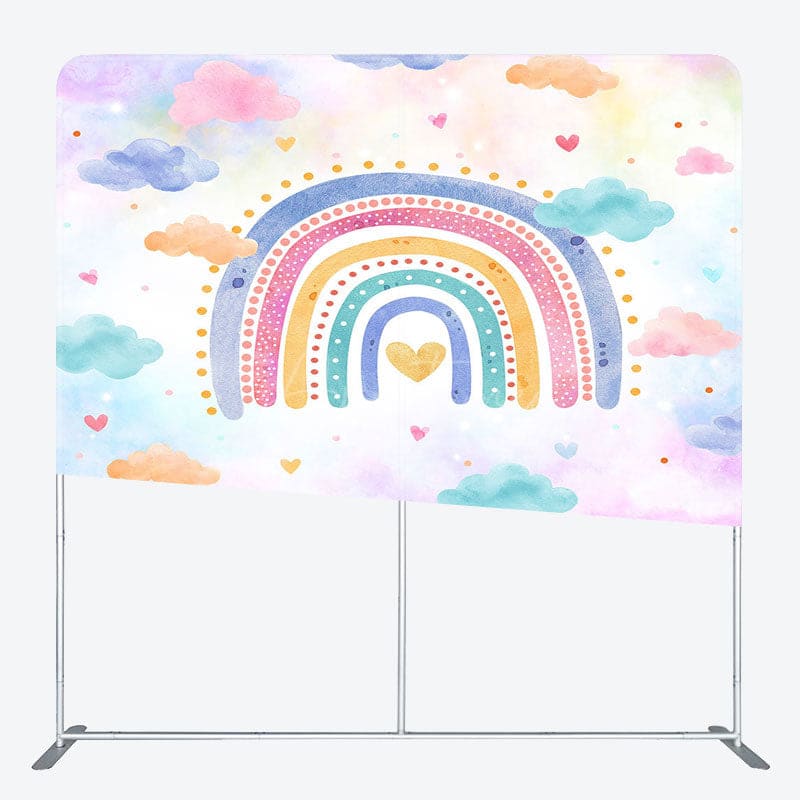 Aperturee - Aperturee Colorful Rainbow Clouds Birthday Pillow Case Backdrop