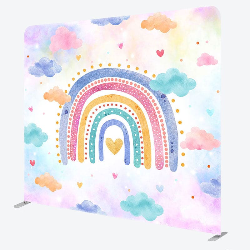 Aperturee - Aperturee Colorful Rainbow Clouds Birthday Pillow Case Backdrop