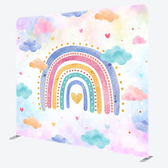 Aperturee - Aperturee Colorful Rainbow Clouds Birthday Pillow Case Backdrop