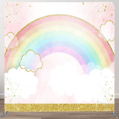 Aperturee - Aperturee Colorful Rainbow Gold Glitter Pillow Case Backdrop