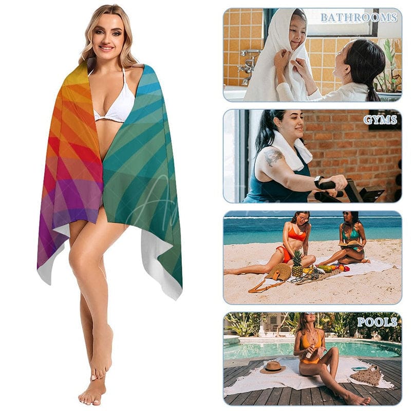 Aperturee - Aperturee Colorful Rainbow Sunrise Custom Name Beach Towel