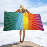 Aperturee - Aperturee Colorful Rainbow Sunrise Custom Name Beach Towel