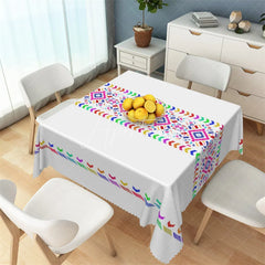 Aperturee - Aperturee Colorful Rainbow Tribal Band Rectangle Tablecloth White Aztec Pattern Table Cover for Boho Party
