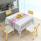 Aperturee - Aperturee Colorful Rainbow Tribal Band Rectangle Tablecloth White Aztec Pattern Table Cover for Boho Party