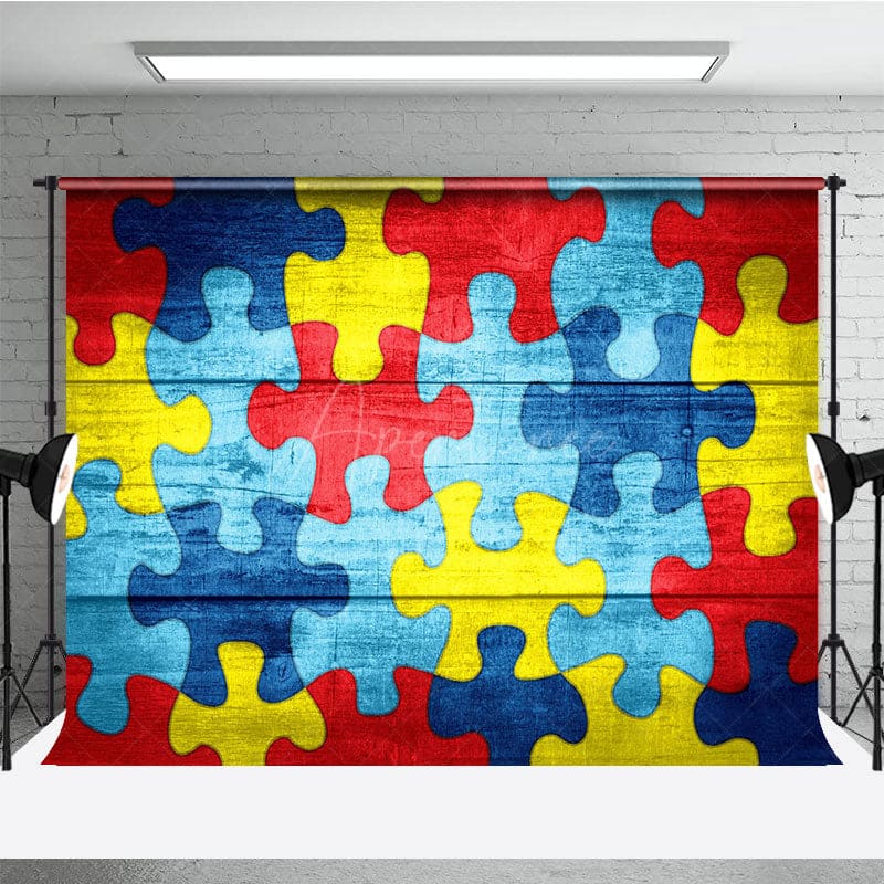 Aperturee - Aperturee Colorful Retro Puzzles Autism Awareness Backdrop