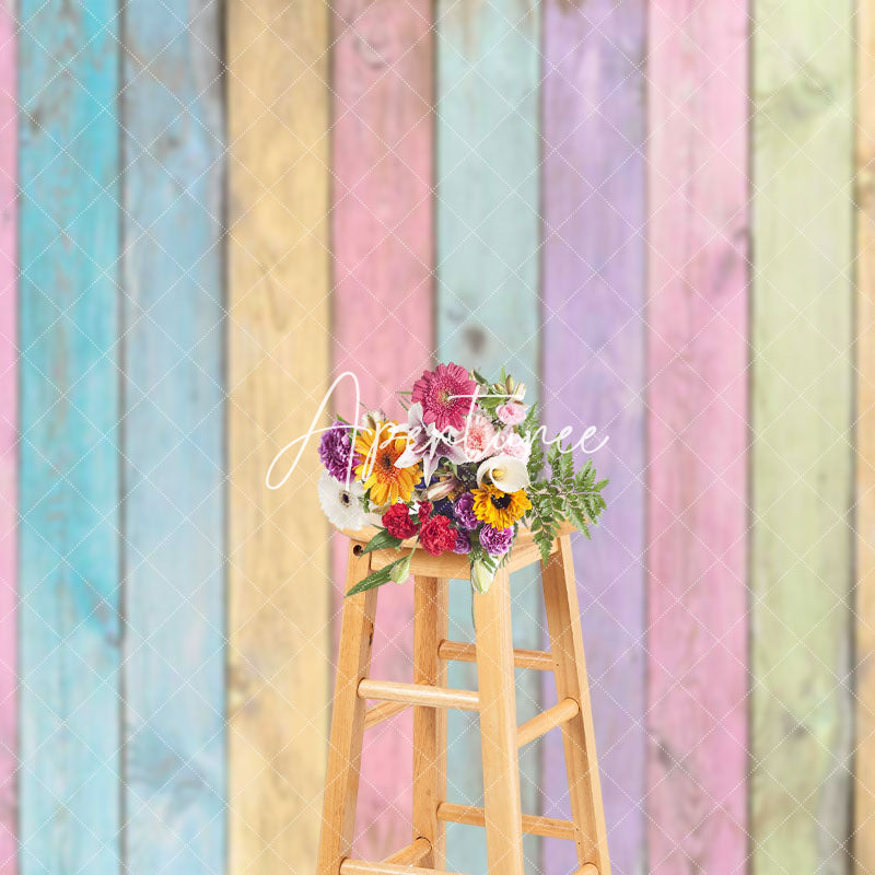Aperturee - Aperturee Colorful Retro Wood Grain Easter Photo Backdrop