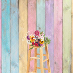Aperturee - Aperturee Colorful Retro Wood Grain Easter Photo Backdrop