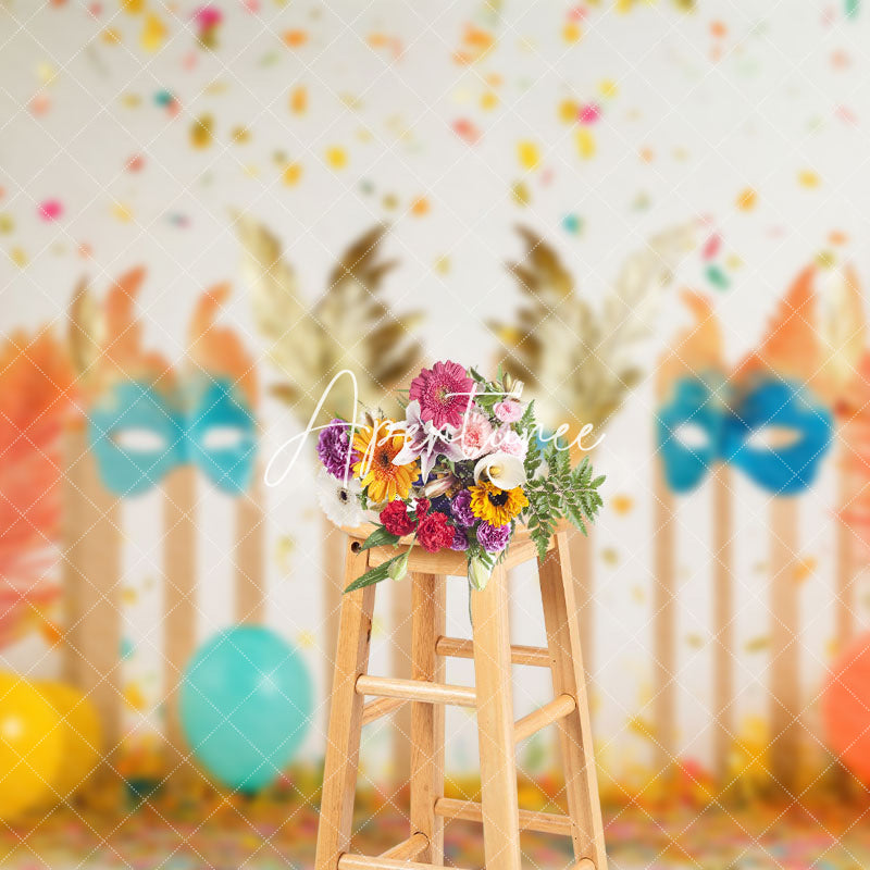 Aperturee - Aperturee Colorful Ribbons Tribal Masquerade Balloon Backdrop