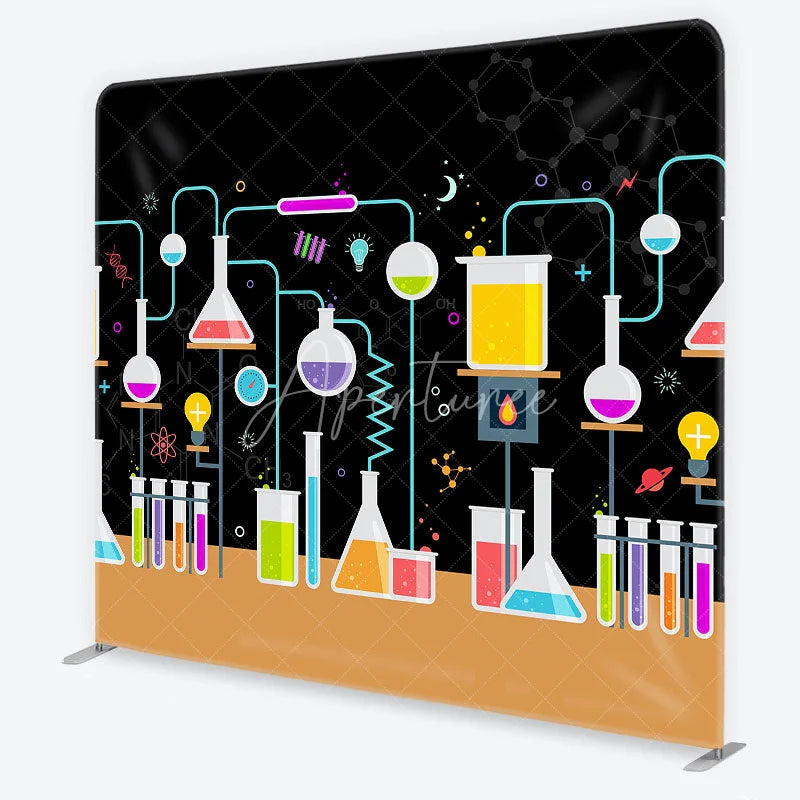 Aperturee - Aperturee Colorful Science Lab Chemistry Experiment Square Double-Sided Backdrop Fun Party and Photo Booth Decor