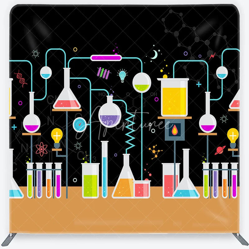 Aperturee - Aperturee Colorful Science Lab Chemistry Experiment Square Double-Sided Backdrop Fun Party and Photo Booth Decor