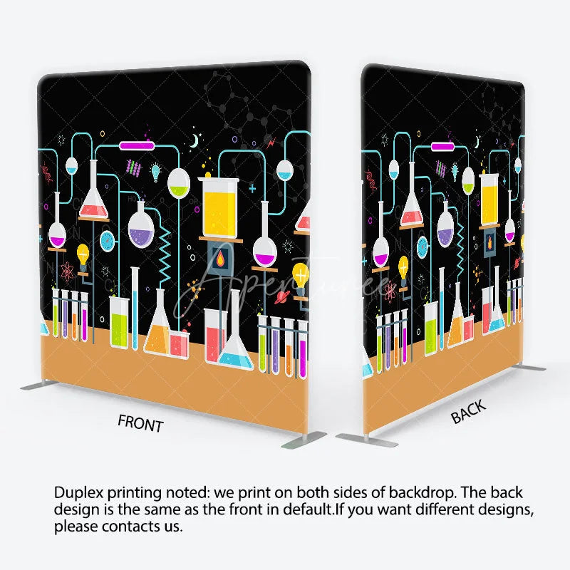 Aperturee - Aperturee Colorful Science Lab Chemistry Experiment Square Double-Sided Backdrop Fun Party and Photo Booth Decor