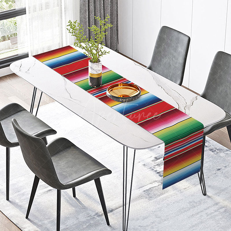 Aperturee - Aperturee Colorful Serape Stripe Table Runner for Mexican Fiesta Cinco de Mayo Carnival Taco Tuesday Party Decoration