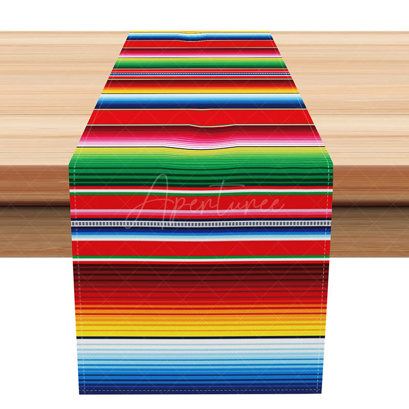 Aperturee - Aperturee Colorful Serape Stripe Table Runner for Mexican Fiesta Cinco de Mayo Carnival Taco Tuesday Party Decoration