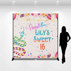 Aperturee - Aperturee Colorful Snake Floral Sweet 16 Custom Name Backdrop